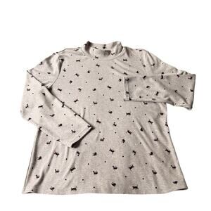 Karen Scott Cat Print Mock Neck Turtleneck Long Sleeve Whimsical print Cat lover